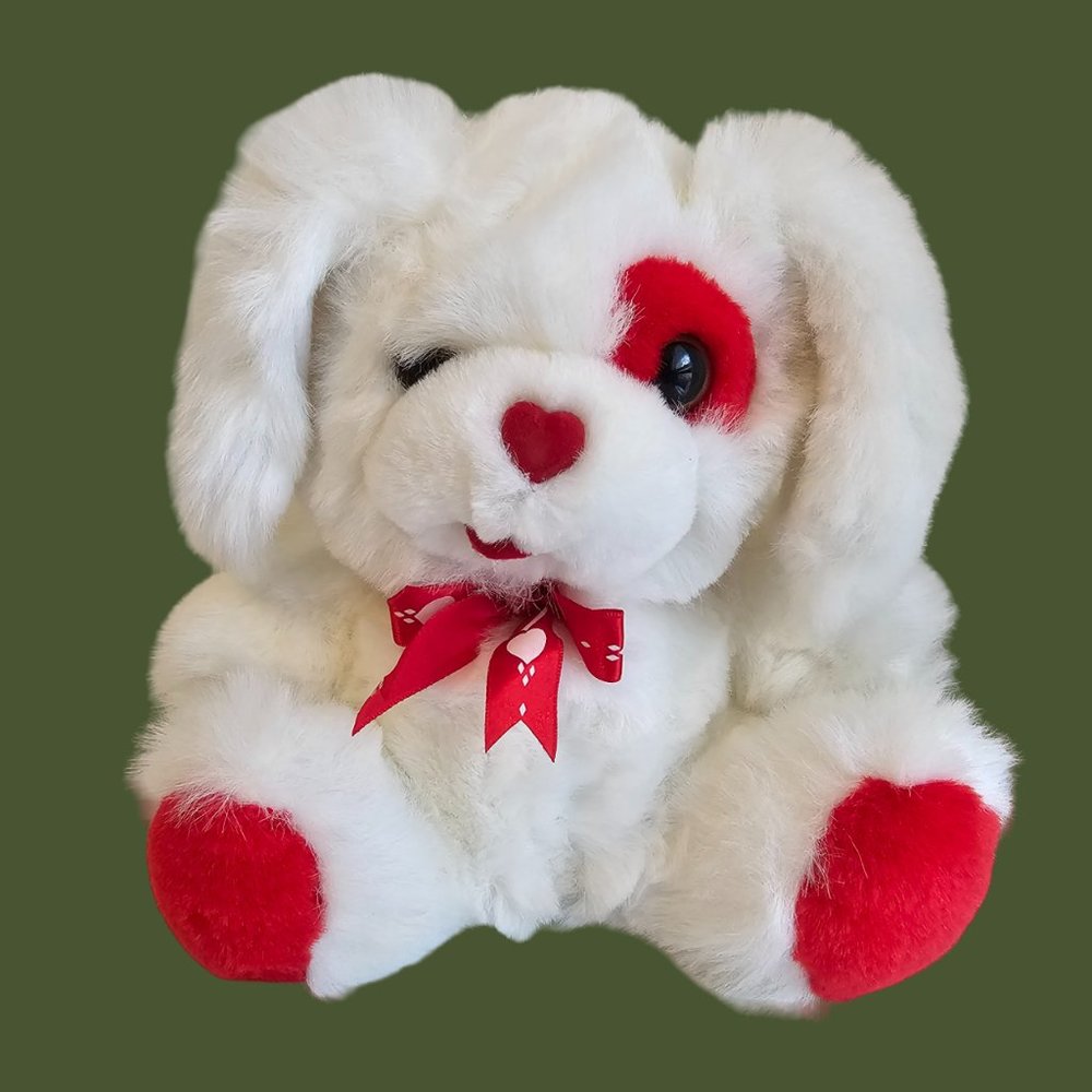 Fairview Puppy Dog Plush Stuffed Animal White Red Eye Spot Heart Nose Vintage 9"